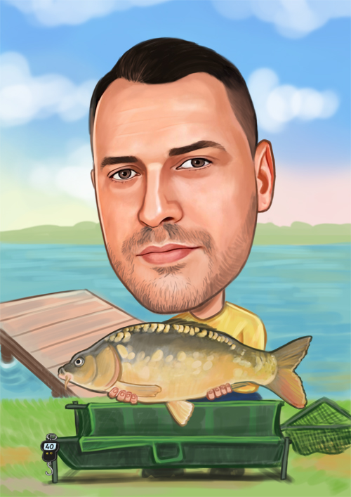 Caricatură Personalizată Pescar de Crap